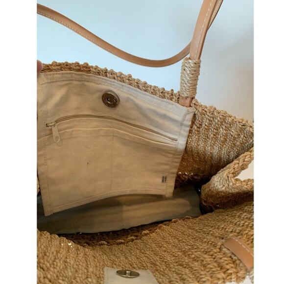 Beach coastal weaved shoulder bag brown and tan - Picture 2 of 7